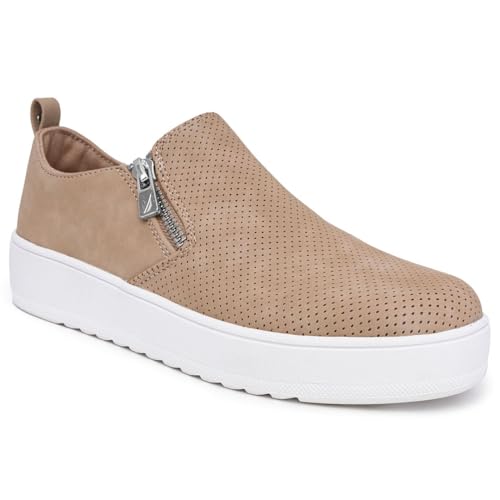 Nautica Women's Slip-On Fashion Sneakers with Side Zipper – Comfortable Low-Top Walking Shoes for Casual Everyday Wear2