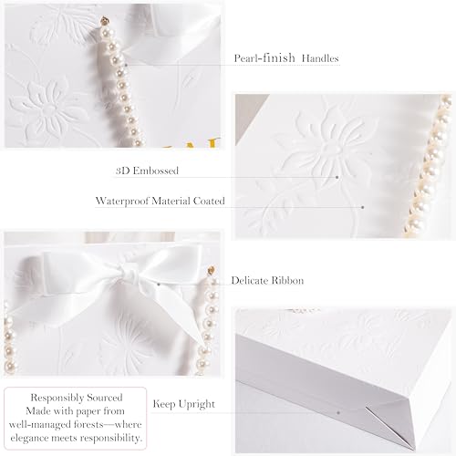 Crisky 13" Embossed Wedding Gift Bag with Pearl Handles, Large Bridal Shower Gift Bag with Greeting Card Tissue Paper Envelopes (Happily Ever After) for Bride, Women, Friends Engagement Party - Image 2