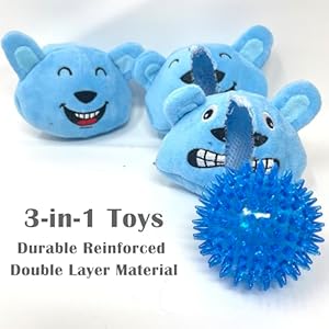 Jalousie 3 in 1 Dog Squeaky Toy Three Dog Toys in One for Aggressive Chewers Interactive Chew Toy for Medium Dogs Large Breeds and Small Breeds Squeaky Spiky TPR Ball Inside Panda N Rabbit