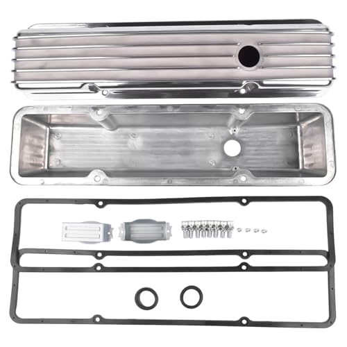 TEKKOAUTO Aluminum Polished Finned Tall Valve Covers Replacement for Chevy SBC Small Block 283 302 305 327 350 400 1958-1986
