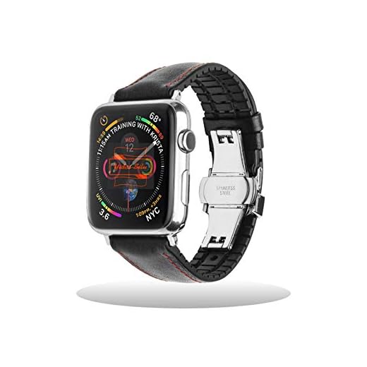 Yidai-Silu för Apple Watch armband 44 mm 42 mm äkta läderarmband 【Nappa, vattentätt gummi】 ersättningsarmband klockband ersättningsband smartwatch band för iWatch Series 5 4 3 2 1 Hermes – svart