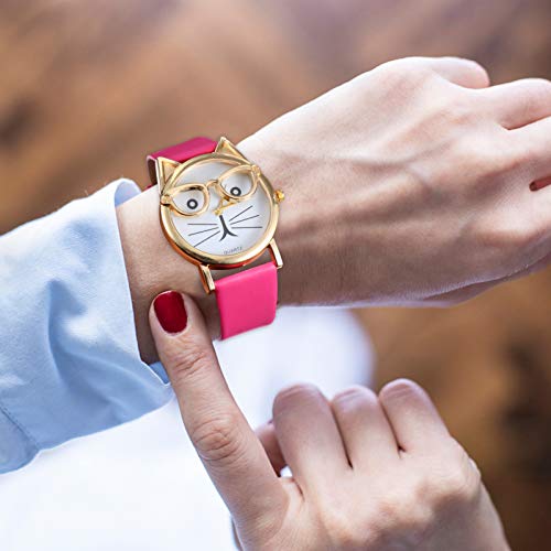 ULTECHNOVO Gato Crianças Assistir Desenho Animado Couro de Metal Impermeável para Crianças Relógio d