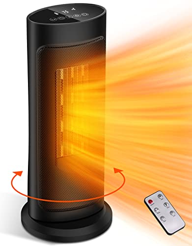 Space Heater for Indoor Use, LifePlus 50Â° Oscillating Portable Electric Heater with Thermostat, Ceramic Heater with Remote Control, 12H Timer for Home Office