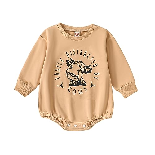 Image of Kayotuas Western Baby Boy Girl Clothes Sweatshirt Romper Cow Print Long Sleeve Bodysuit Oversized Sweater Spring Fall Outfits