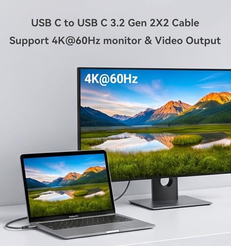 Image of 3FT USB C to USB C 3.2 Gen 2 X 2 Video Cable for Monitor, 240 Watt Fast Charging Cable, 20Gbps High Speed Data Transfer Cable, 4k@60Hz Full Function Display Cable for iPhone 17, Laptop, SSD, Hub, eGPU