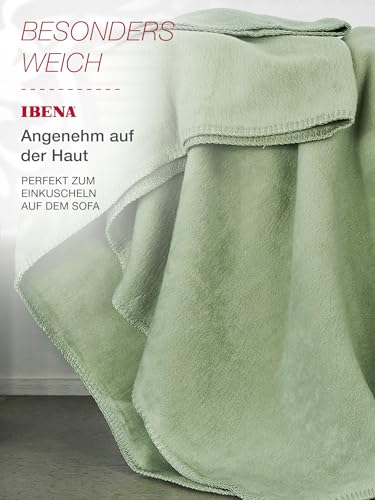 Ibena Malaga Bio Wolldecke 150x200 cm – 100% Baumwolle, Made in Germany, Baumwolldecke grün