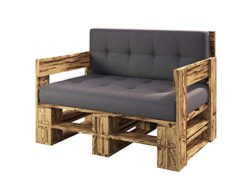 sunnypillow Palettenmöbel Gartenmöbel Set aus Holz Indoor/Outdoor Europaletten Möbel Sofa Gartensofa Bank Sessel Holztisch für Balkon Terrasse Garten | geflammt Sofa 120 x 80 cm Höhe : 30 cm