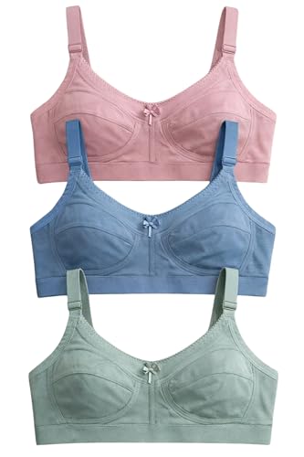Image of Women Cotton Full Coverage Bra Combo Pack of 3 | Non-Wired Non-Padded | Adjustable Straps | 3 Hook 3 Row Closure | Size 30-44