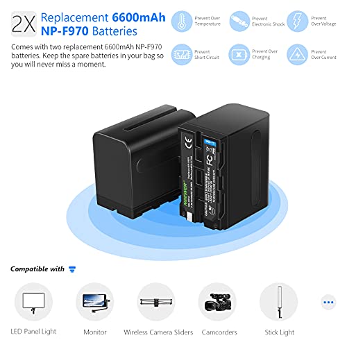 Image of NEEWER Dual USB Fast Charger with 2 x 6600mAh NP-F970 Replacement Batteries, Compatible with Sony NP-F970 NP-F960 NP-F950 NP-F930 NP-F570 NP-F550 NP-F530 NP-F330 Battery and Sony Handycam