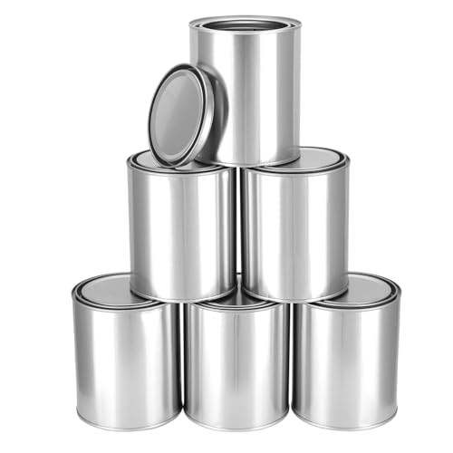 QWORK 6 Pack 1 Quart Metal Paint Cans with Lids - Empty Unlined Tinplate Containers Paint Buckets for Arts & Crafts, DIY Projects by QWORK - Used condition - US$21.35
