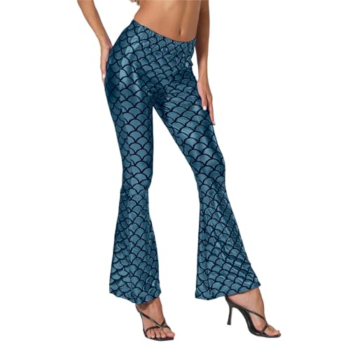 Meerjungfrau Kostüm Damen Mit Glänzende Schuppenmuster Leggings Schlaghose Metallic Yogahose Unterwasserwelt Fischschuppen Push Up Booty Hose Elegant Lederhose