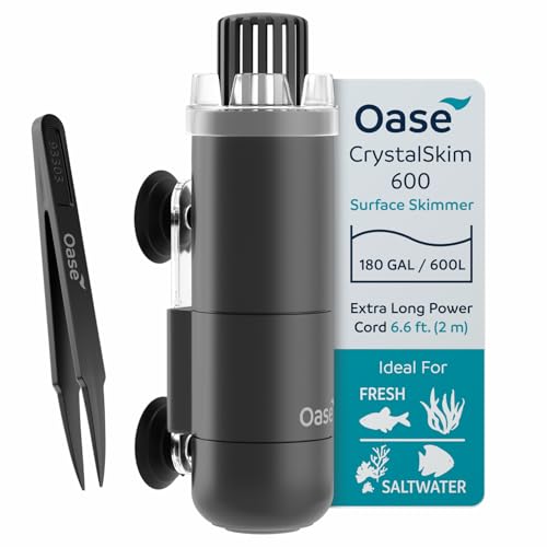 OASE CrystalSkim 600 Surface Skimmer for Freshwater and Marine Aquariums – Compact Internal Filter for Film Oil and Debris Removal, Quiet, Adjustable Flow, Shrimp-Safe, for Tanks up to 160 Gal / 600 L