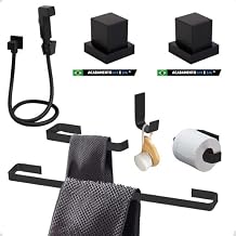 Kit De Acessórios Para Banheiro Preto com dois acabamentos de registro e porta toalha de banho