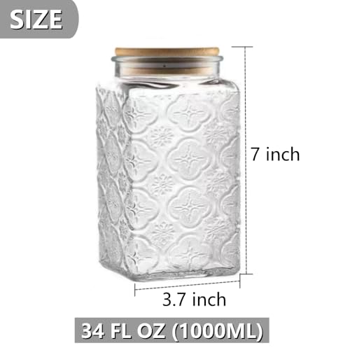 Image of ANSQU Vintage Glass Storage Jar, 34oz Square Coffee Cainster | Glass Food Storage Container with Lid, Airtight Kitchen Canister for Coffee, Cookie, Tea, Sugar, Candy, Decorative Mason Jar