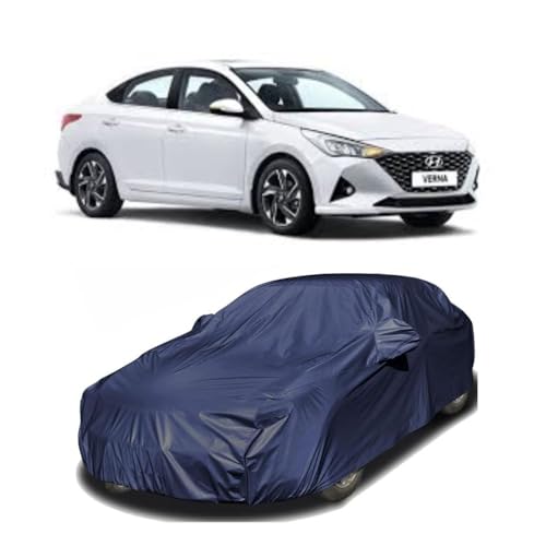 Image of Car Body Cover Compatible with Hyundai Fludic Verna | Water, Dust & UV Protection | Mirror Pockets | Elastic Grip | Triple Stitch Fludic Verna Car Cover (Blue)