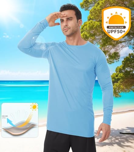 Image of Mens Tall Rash Guard Long Sleeve T Shirts-UPF 50+ Sun Protection Swim Tee