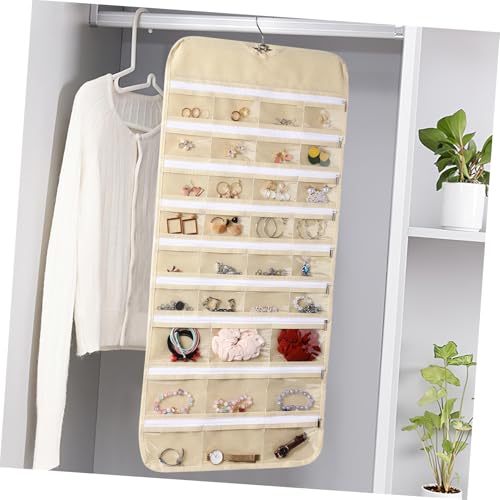 Cabilock Hängende Schmuck Organizer,Schmuck-Organizer zum Aufhängen Kleiderschrank Schmuckaufbewahrung Doppelseitig mit 66 Taschen Metallhaken, doppelseitiger Schmuckhalter für ZubehöR Ring Ohrringe