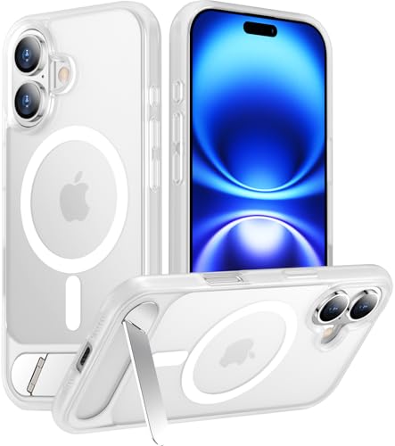 Image of Magnetic Compatible with iPhone 16 Case, [Built-in Invisible Kickstand][Compatible with MagSafe][Military Grade Shockproof] Slim Translucent Matte Phone Case for iPhone 16 6.1 inch