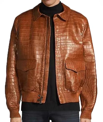 Classic Alligator Crocodile premium Cow leather skin jacket for Men's Real Leather Bomber Jacket