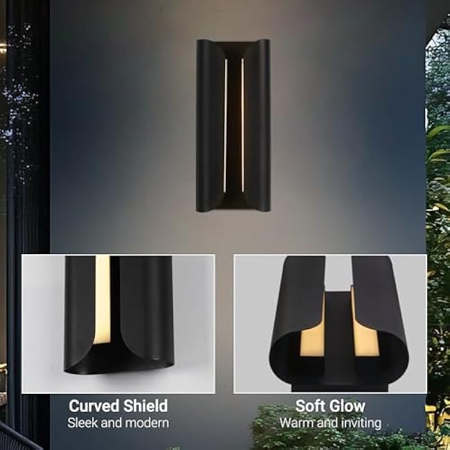 Modern Outdoor Wall Light Fixture, LED 24W 3000K Porch Large Wall Sconce Lamp, Waterproof Patio Garage Mount, Sleek Matte Black Minimalist Contemporary Design