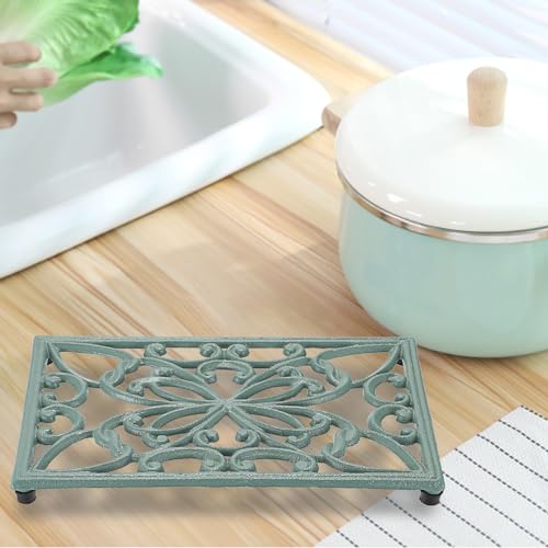 SUMTree Rectangle Cast Iron Trivet, Decorative Heavy Duty Hot Pot Holder Mat, Vintage Butterfly Pattern Cast Iron Trivet with Rubber Pegs for Kitchen Dining Table (Green) - Image 5