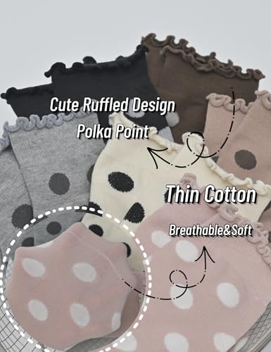 Ruffle Socks for Women Ankle Cute Thin Cotton Polka Dot Novelty Socks 6 Pairs with Gift Box3