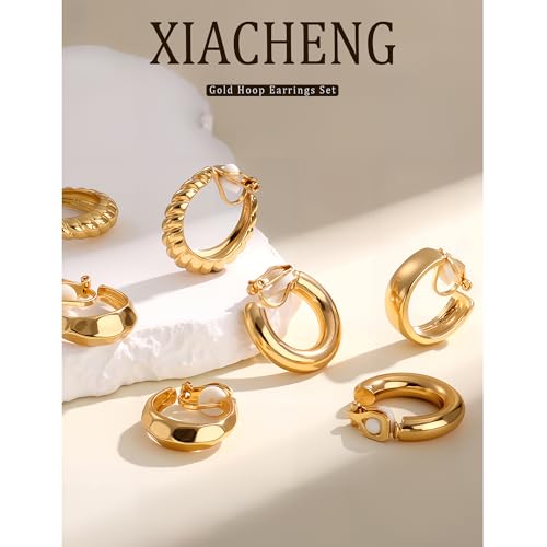 Image of Gold Clip On Hoop Earrings for Women, 18K Gold Plated Eco-Friendly Alloy Non-Pierced Ear Clips, Hypoallergenic Sustainable Fashion Jewelry for Daily & Party Wear