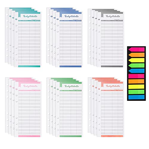 96 Blätter Budget Blätter Deutsch A6 Nachfüllpapier Budgetplanner Papier (182 Seiten) 6 Löcher Budget Sheets für Ringbuch A6 Binder Notebook Haftnotizzettel transparent 2 Blätter Aufkleber Deutsch