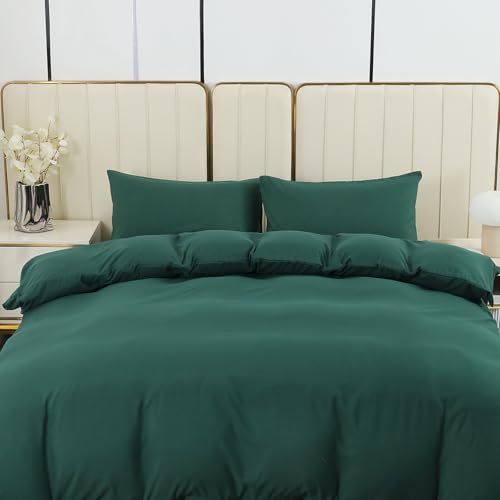 DECODEKO Juego Funda Nórdica 2 Piezas para Cama 105 - Funda Nordica 180x220cm, Almohada 50x75cm, Color Verde Oscuro, Microfibra Suave Transpirable