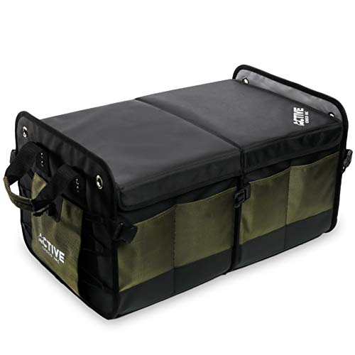 Active Croco's Car Trunk Organizer with Lid - Foldable Trunk Storage Organizer for Car- Collapsible Truck Organizer (2 Compartments) - Car Storage Trunk Organizer - SUV Trunk Organizers and Storage