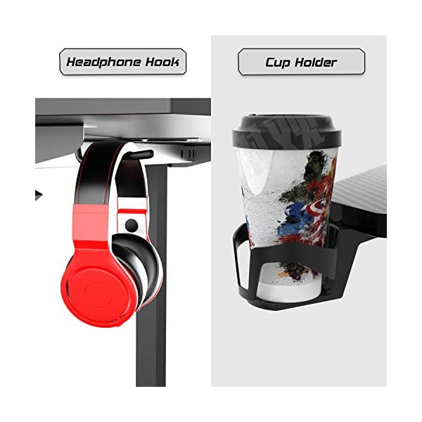 Vitesse 55 inch Gaming Desk T Shaped Computer Desk with Free Large Mouse pad, Racing Style Professional Gamer Game Station with USB Gaming Handle Rack, Cup Holder & Headphone Hook - Image 5