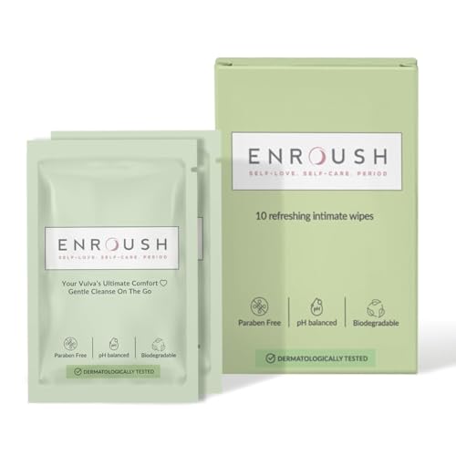Enroush Intimate Wipes for Women | Soothing Gentle pH-Balanced Feminine Wipes with Chamomile Lactic Acid & Prebiotics | Clean & Fresh On-the-Go | Biodegradable & Dermatologically-Tested 10 Count