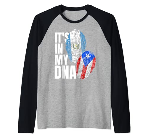 Guatemalan And Puerto Rican Mix DNA Flag Heritage Raglan Baseball Tee, Black