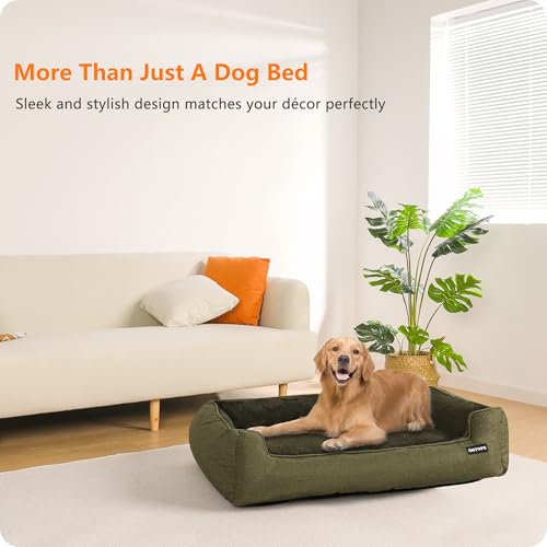 HMTOPE Hundebett, Hundesofa, Hundekissen, Hundekörbchen Abnehmbar und waschbar, Olivgrün, 110 x 86 x 26 cm