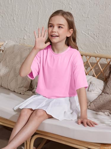Image of ZDC Girls Athletic Oversized Crop Tops Kids Drop Shoulder Short Sleeve T Shirts Workout Tees