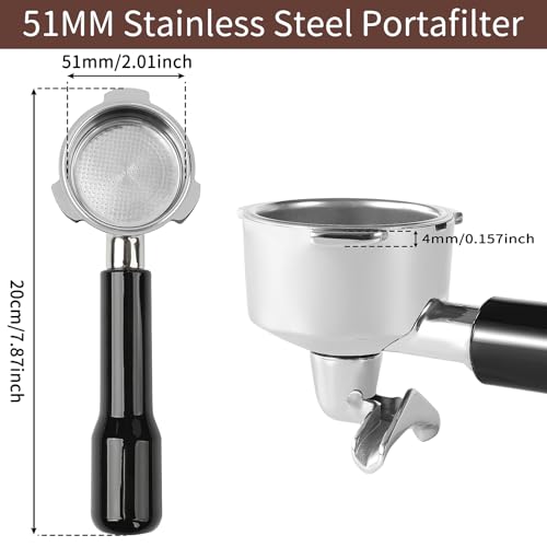 Image of 51mm Full Stainless Steel Portafilter for CASABREWS CM5418 & 3700Essential | 4 mm Thick 3-Ear Design, with Portafilter Basket Removal Tool and 2 Cup Filter, Compatible for De'Longhi EM450M