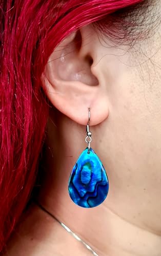 Blue Paua Abalone Earrings, Handmade Teardrop Natural Abalone Shell Earrings for Women, Dangle Drop Seashell Earrings Fashion Jewelry GA249-A2