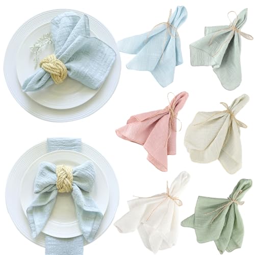 KASESSS 6 PièCes Couleur Unie Serviette Gaze De Coton Serviettes De Table en Tissu Conception...
