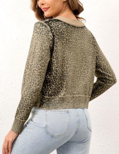 Image of Ziesexy Womens 2026 Leopard Cardigan Cropped Button Up Sweater