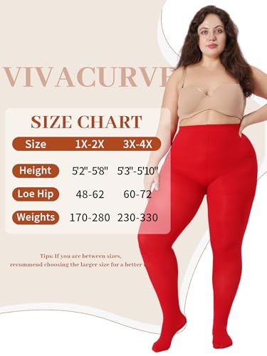 Image of Plus Size Opaque Tights for Women 240D Soft Solid Color Footed High Waist Control Top Pantyhose