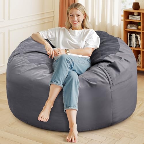 Sweetcrispy Bean Bag Chairs, 4Ft Bean Bags for Adults, Large Oversized Beanbag Chair with Memory Foam Filled and Soft Removable Washable Cover, Comfy Sofa for Living Room Bedroom Dorm, 4 Feet Gray - Image 3