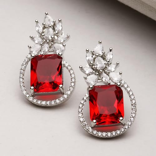Rhodium-Plated American Diamond Paisley Studs Earrings