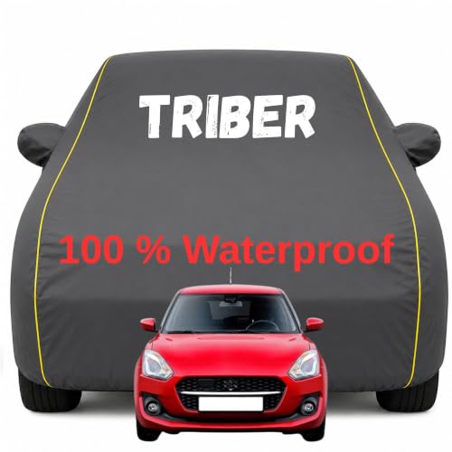Image of Durable Full Body Waterproof Triber Car Cover | Premium Polyester Grey Cover | Custom Fit Vehicle Protection | UV Resistant, Dustproof, Scratch Resistant, Heat & Wind Protection