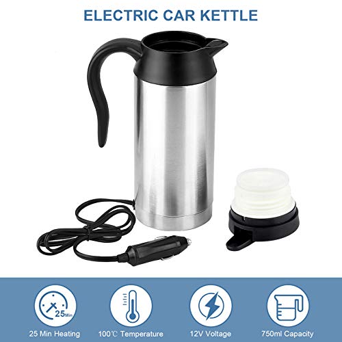 Hervidor eléctrico portátil para auto 750ml 12V acero inoxidable miniatura 7