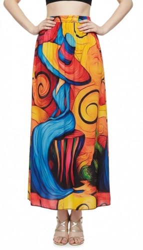 Image of VAGISHA Women's 4-Metre Flared Long Skirt | Skirts for Women Long Length | Long Skirts for Girls | Ethnic & Boho Printed Wear with Elastic Waist | Perfect for Party, Festive & Casual Look