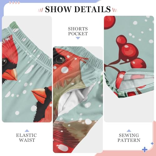 Winter Cardinal Spruce Branch Boys Long Pants Soft Trousers Elastic Waist Kids Lounge Bottoms with Pockets S-XL4