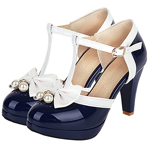 Betastella Women's T-Strap Platform Mary Janes Block Heel Patent Leather Sweet Pumps2