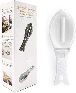 MQFORU Multifunctional Fish Clean Scales Fish Killing Knife Scraping Scale with Clear Cover Fish Scaler Kitchen Cooking Tools (White)