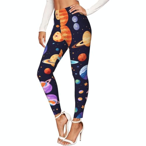 Leggings de compresión suaves con estampado de planetas ideales para yoga y fitness diario