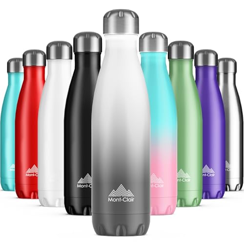 Image of Mont-Clair Stainless Steel Water Bottle, Vacuum insulated - BPA Free, 12h Hot & 24h Cold Drinks, Metal Water Bottle 25 oz Leakproof, Ideal for Adult, Kids, Running - Gradient - White & Grey